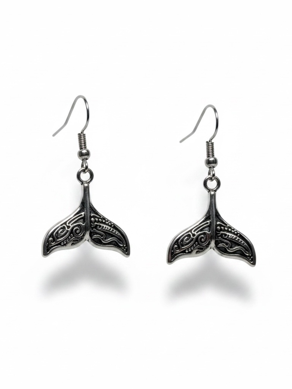 Handmade Silver Whale Tail Drop Earrings